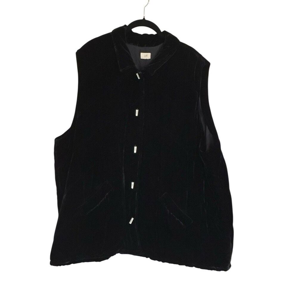 J Jill Black Velour Puffer Vest Button Up XL Comfy Soft Quiet Luxury